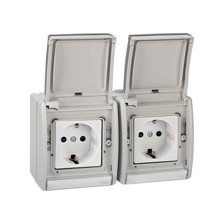 Double German socket outlet pre-wired monoblock IP55 16A 250V~ with ...