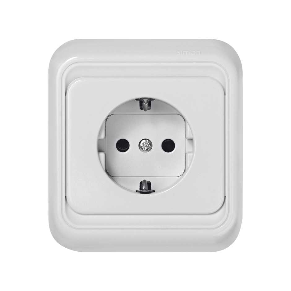 German monoblock socket outlet 16A 250V~ with safety device and screw  terminal connection system white Simon 75