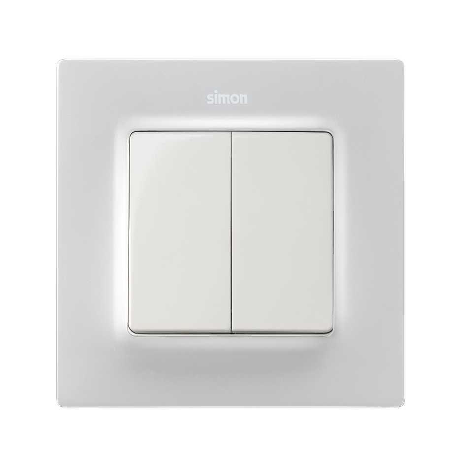 Double switch with screw terminal connection system matt white Simon 82  Concept