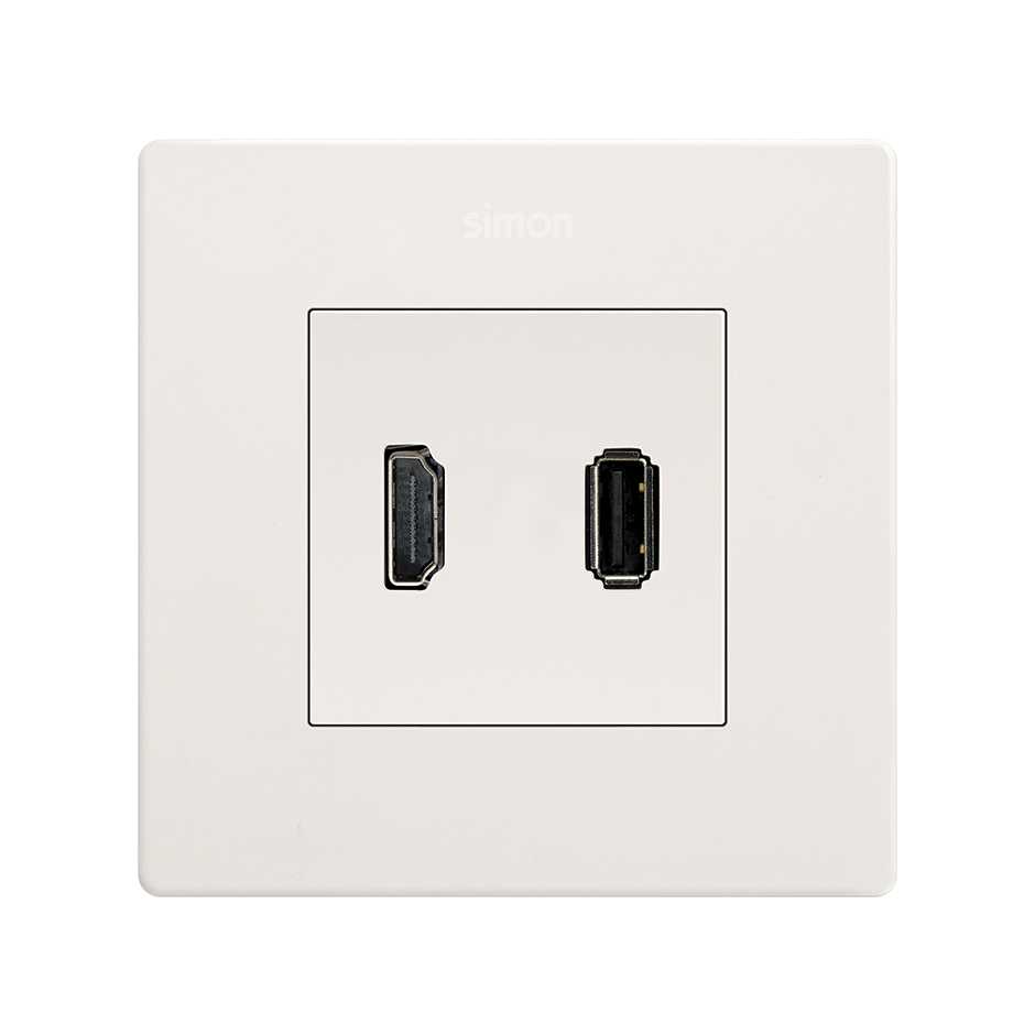 HDMI 2.0 4K connector + USB 2.0 connector type A white Simon 270 | SIMON