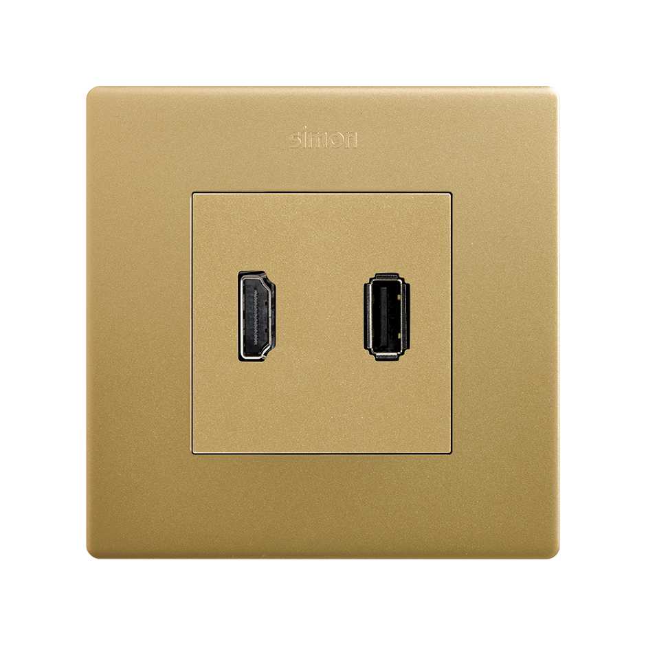 HDMI 2.0 4K connector + USB 2.0 connector type A gold Simon 270 | SIMON