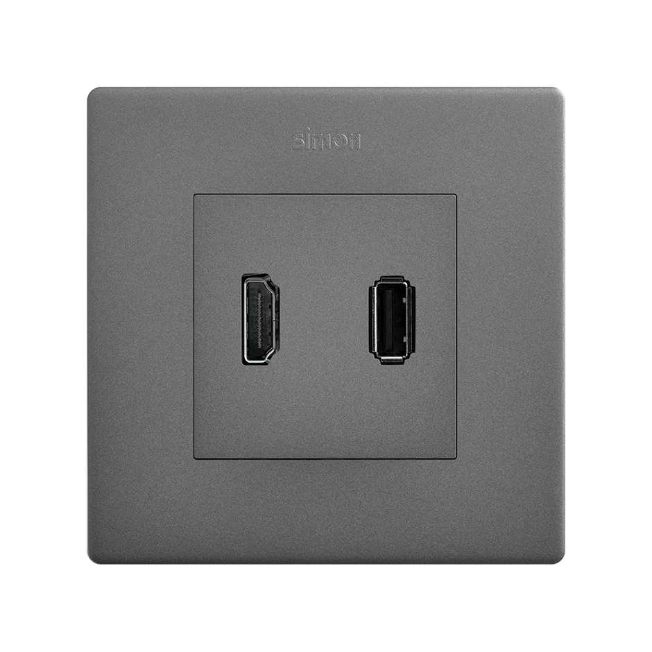 HDMI 2.0 4K connector + USB 2.0 connector type A titanium Simon 270 | SIMON