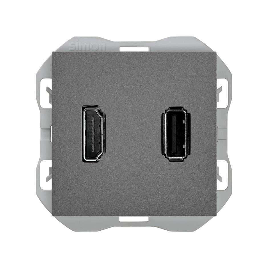 HDMI 2.0 4K connector + USB 2.0 connector type A titanium Simon 270 | SIMON