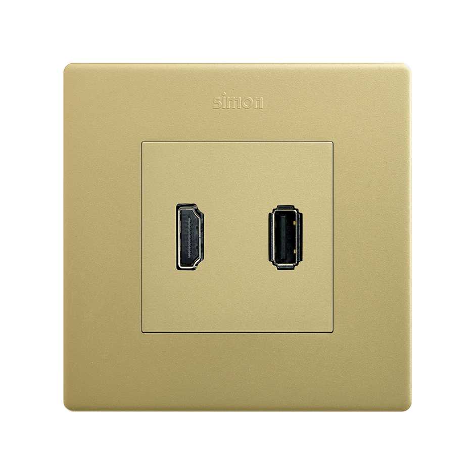 Conector HDMI 2.0 4K + conector USB 2.0 tipo A bronce Simon 270 | SIMON