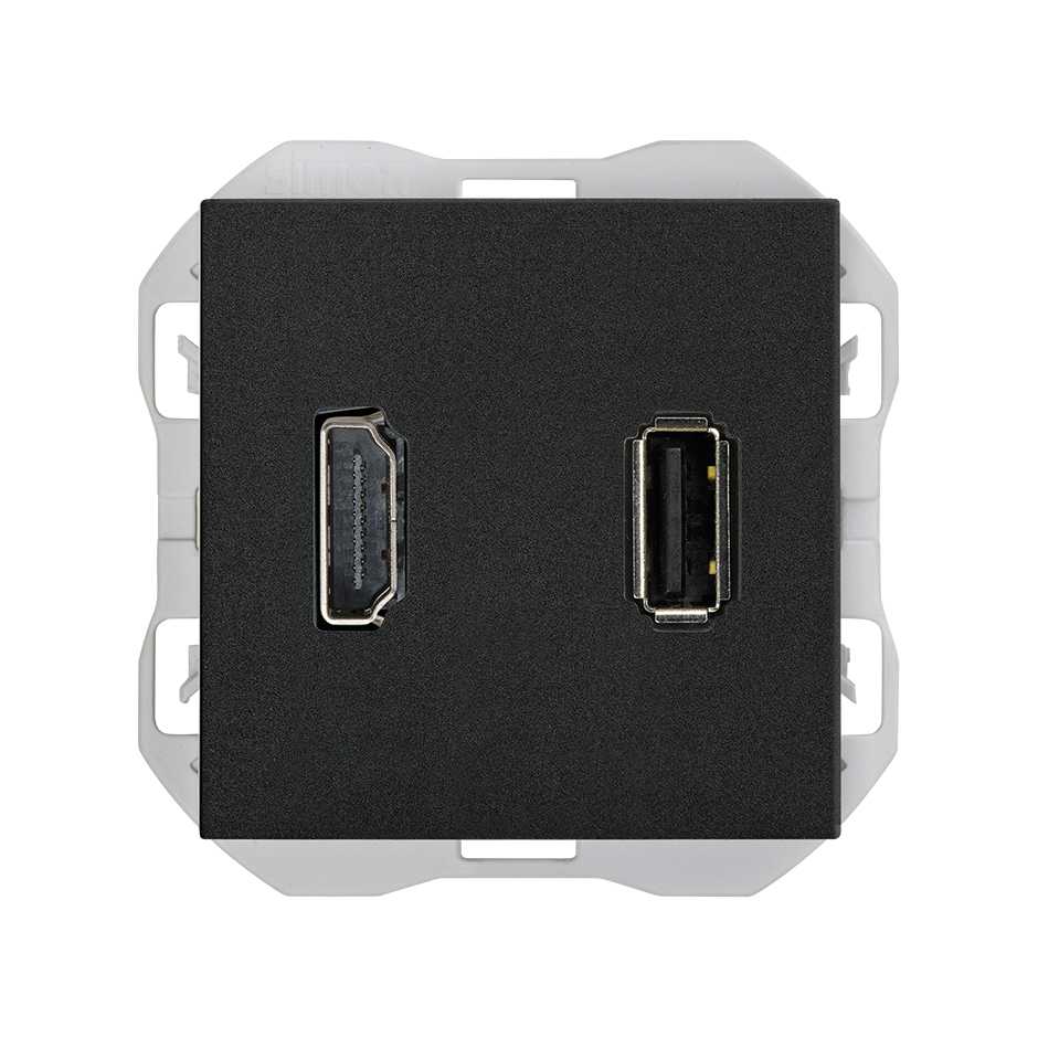 HDMI 2.0 4K connector + USB 2.0 connector type A matt black Simon 270 ...