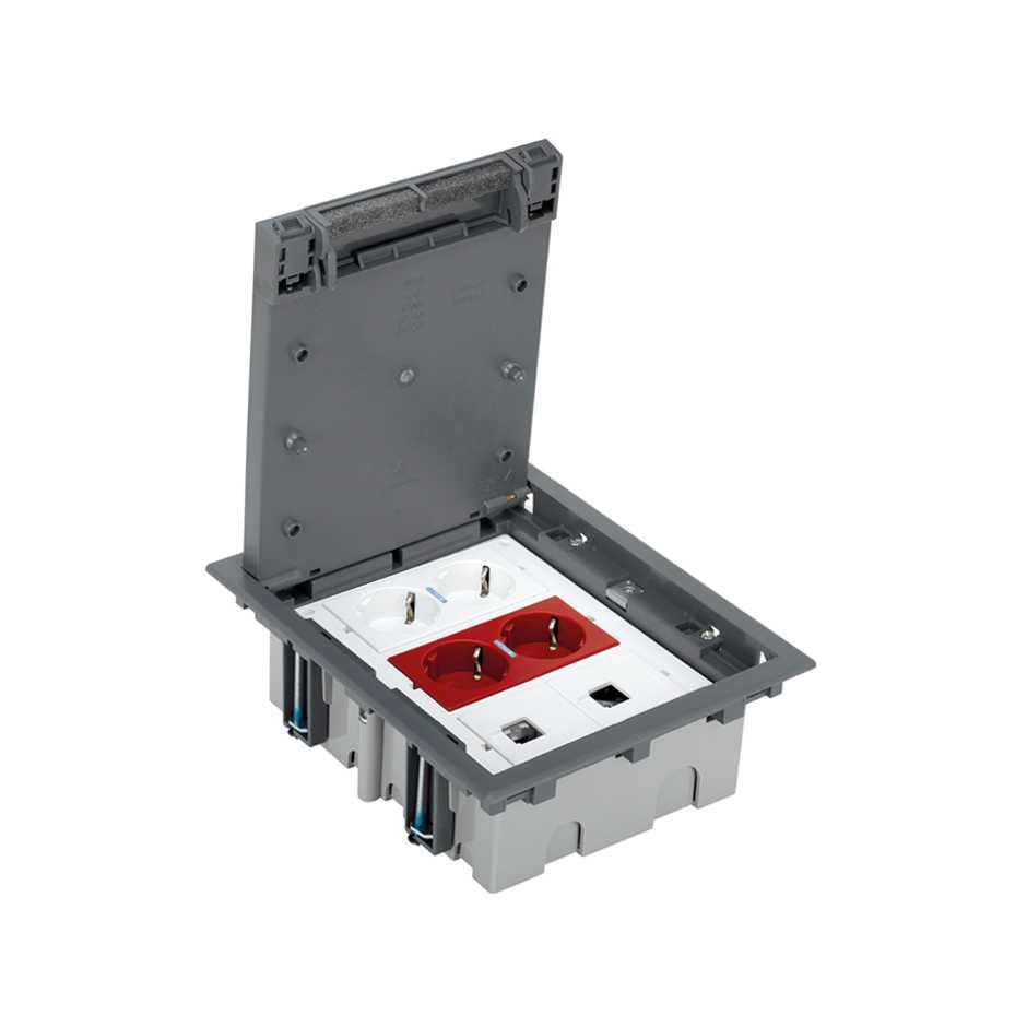 Adjustable floor box for 2 elements in concrete floor installation graphite  Simon 500 Cima