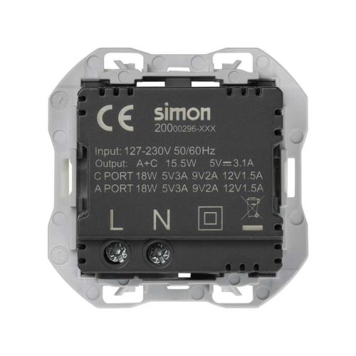 Simon 270 Cargador USB doble A+A 3,1A Smartcharge Simon Blanco
