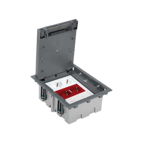 Kit caja de suelo regulable para suelo técnico 6 elementos con enchufe  doble,SAI doble,2 placas RJ45 gris Simon 500 Cima
