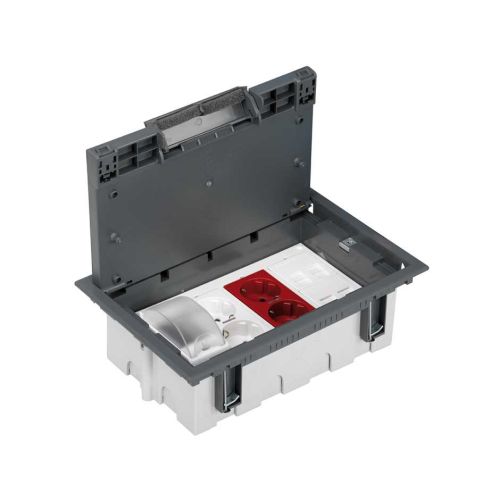 Kit caja de suelo técnico con enchufe doble SAI doble y 2 placas RJ45 gris  Simon 500 Cima