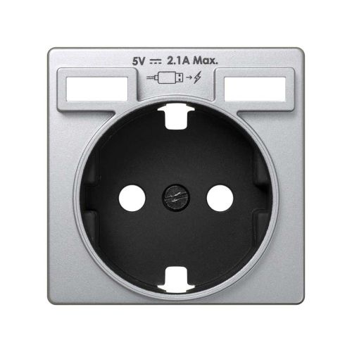 Enchufe Simon 270 con USB para 1 elemento y 2 tomas en Acabado Aluminio
