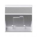 Angled voice and data plate with dust cover for 1 RJ45 aluminium Simon 500 Cima front view