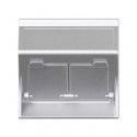 Angled voice and data plate with dust cover for 2 RJ45 aluminium Simon 500 Cima front view