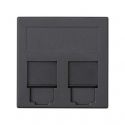 Flat voice and data plate with dust cover for 2 RJ45 graphite Simon 500 Cima front view