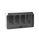 Surface-mount wall box with hinged cover for 4 double elements Simon 500 Cima white front view