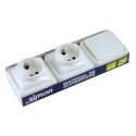 <p class=>Vista frontal Pack 2 bases enchufe schuko y 1 conmutador de superficie especial canaleta Serie Alfa</p>