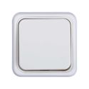 <p class=>Vista frontal Pulsador timbre blanco de superficie especial canaleta Serie Alfa</p>