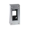Metal surface mount wall box for 1 double element Simon 500 Cima stainless steel front view